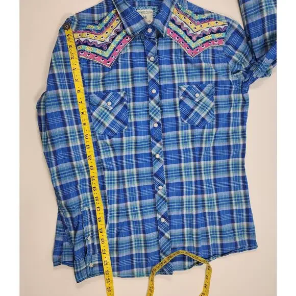 Panhandle Rough Stock Plaid Western Shirt M Embroidered Snap - Picture 4 of 14